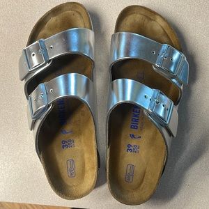 Metallic Silver Birkenstocks size 39